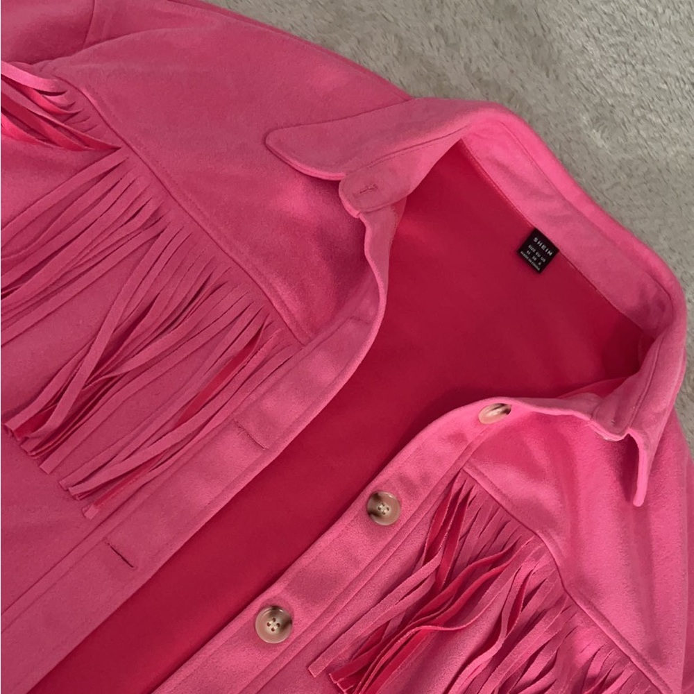 Pink fringe coat